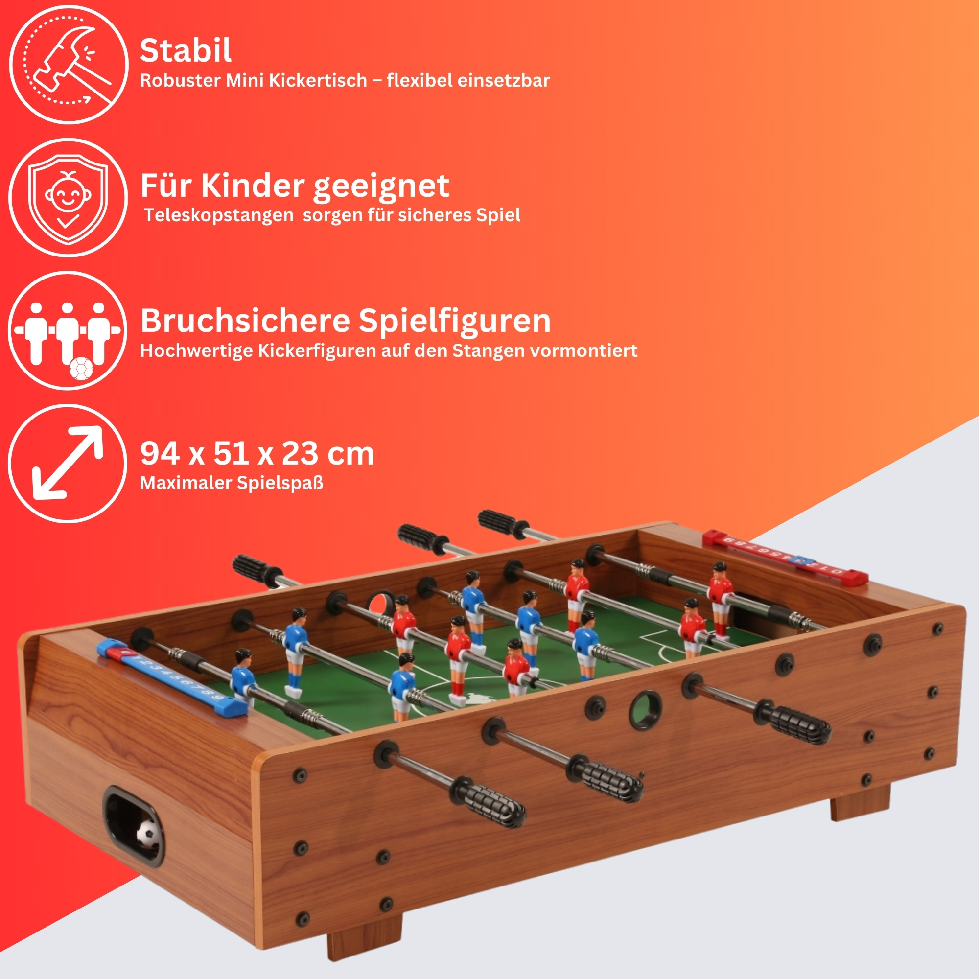 Bandito - Mini-Kicker mit Teleskopstangen Tischaufleger 94 x 51 x 23 cm Braun – Bild 5