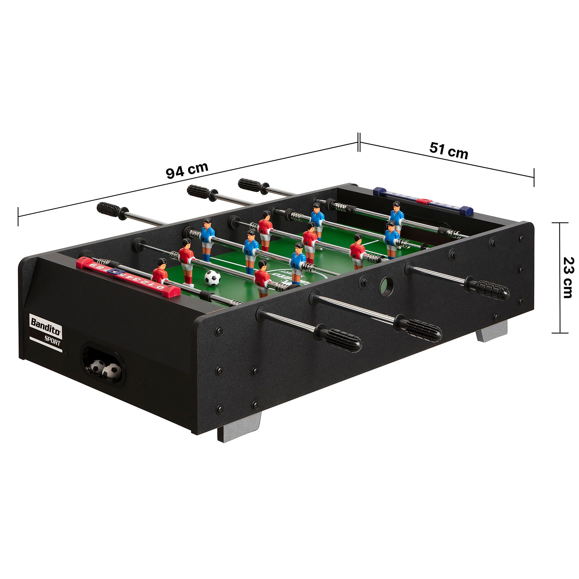 Bandito - Mini-Kicker mit Teleskopstangen Tischaufleger 94 x 51 x 23 cm schwarz – Bild 4