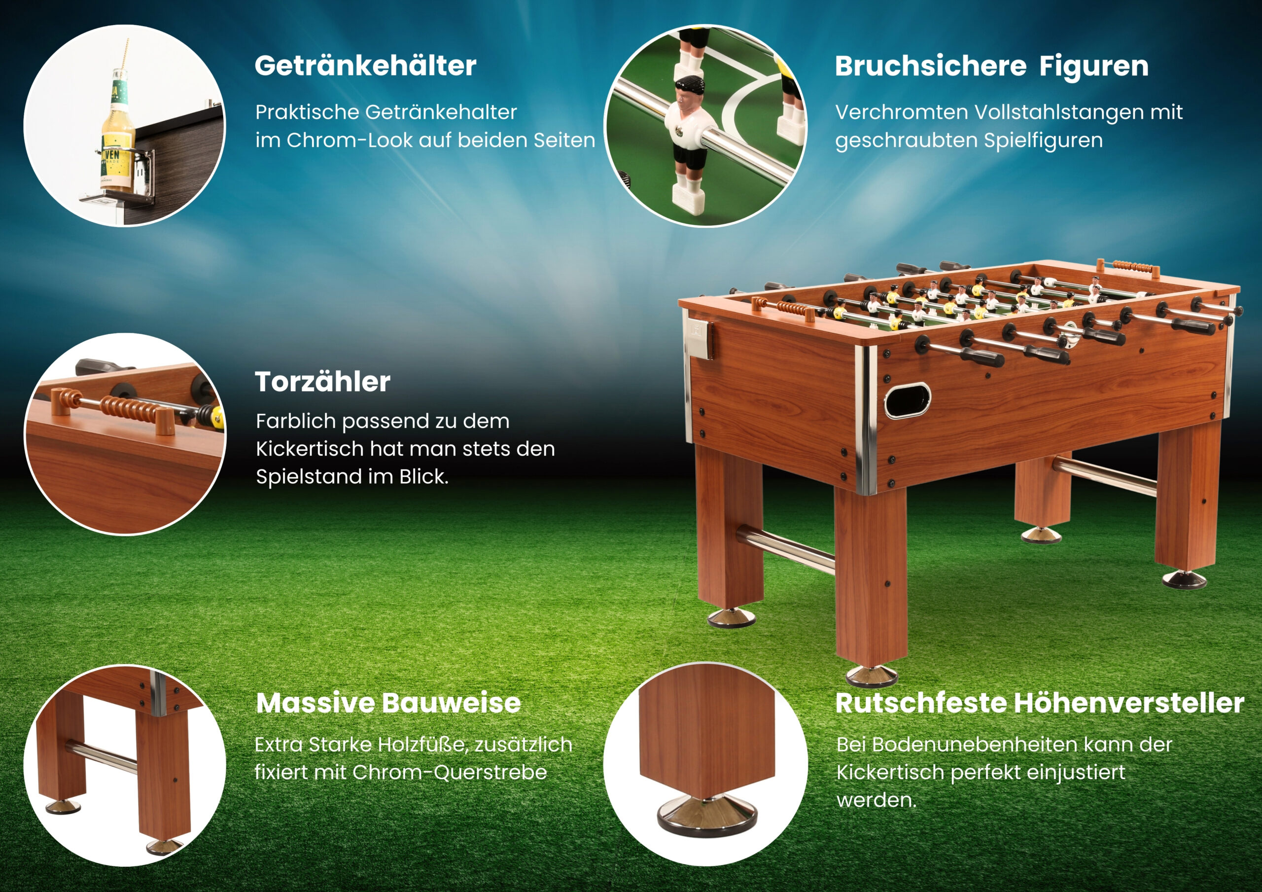 Bandito - Tischkicker Profi Soccer Deluxe Holzdekor – Bild 7
