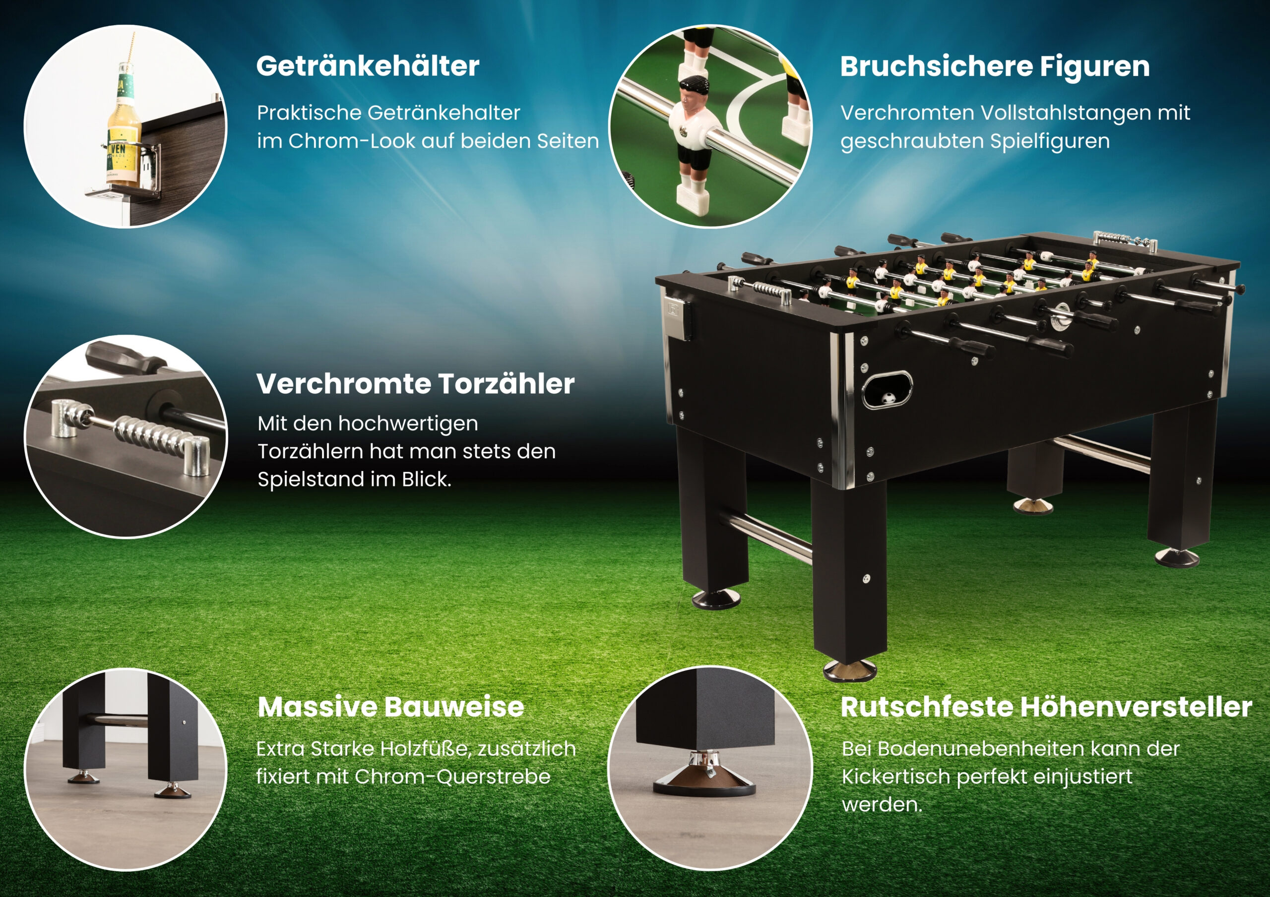 Bandito - Tischkicker Profi Soccer Deluxe in schwarz – Bild 7