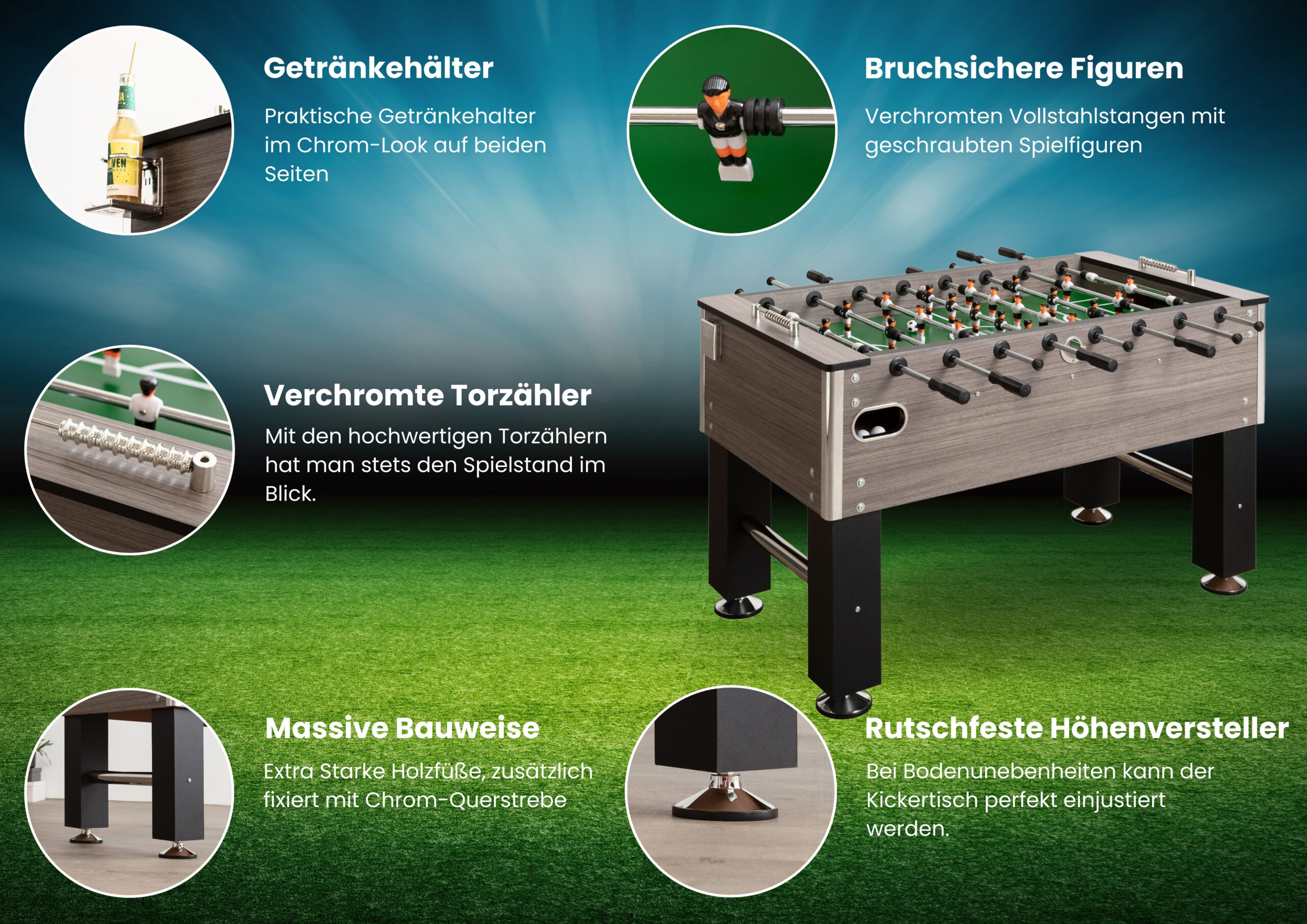 Bandito - Tischkicker Profi Soccer Deluxe in eiche-grau – Bild 7