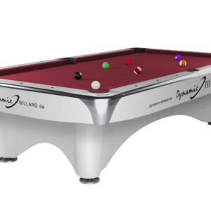 Billardtisch, Pool, Dynamic III, glänzend-weiß, gebraucht, 9 ft. (Fuß), Simonis 860 burgund