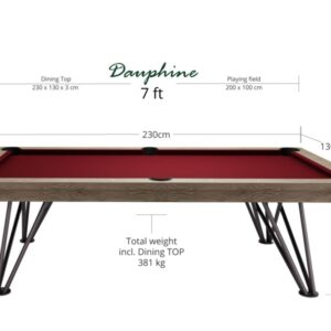 Billardtisch, Pool, Rasson Dauphine, gebeizte Eiche, 7 ft., Simonis 760 rot