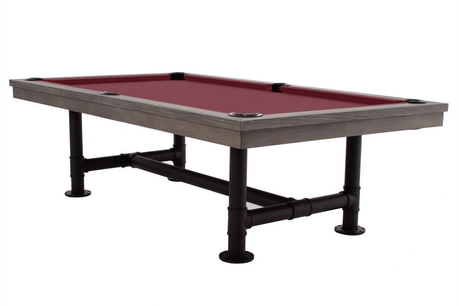 Billardtisch, Pool, Rasson Bedford, grau gebeizt, 8 ft., Clubtuch burgund