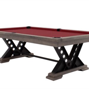 Billardtisch / Esstisch, Pool, Rasson Vienna, 8 ft. (Fuß), gebeiztes Holz mit Grauton-Trübung, Simonis 860 burgund