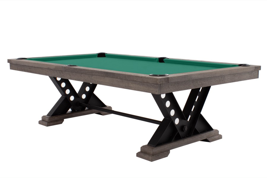 Billardtisch / Esstisch, Pool, Rasson Vienna, 8 ft. (Fuß), gebeiztes Holz mit Grauton-Trübung, Simonis 860 gelbgrün