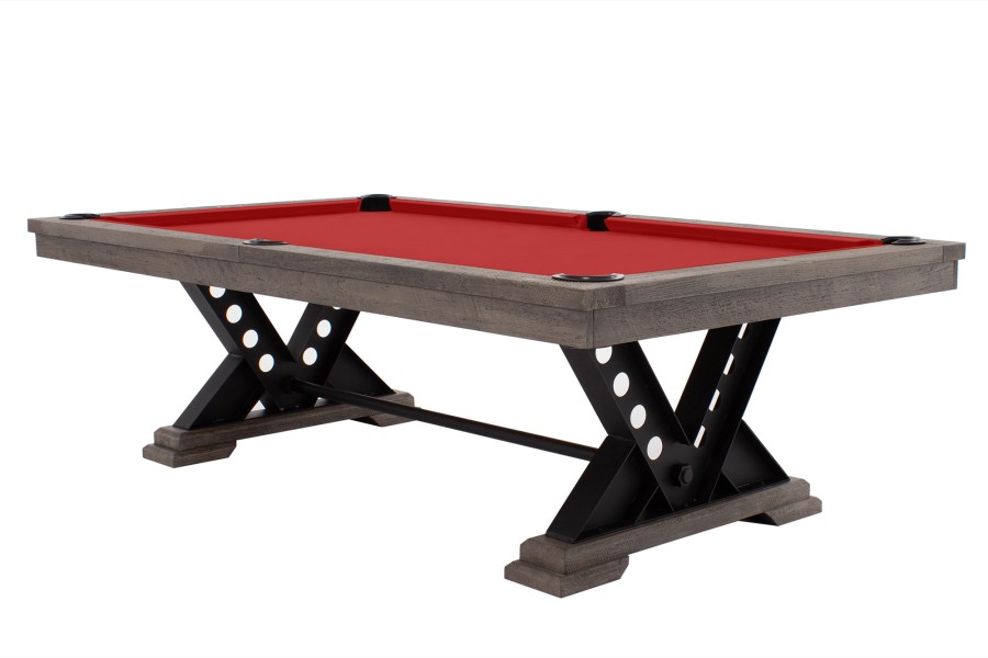 Billardtisch / Esstisch, Pool, Rasson Vienna, 8 ft. (Fuß), gebeiztes Holz mit Grauton-Trübung, Simonis 860 rot