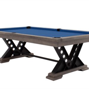 Billardtisch / Esstisch, Pool, Rasson Vienna, 8 ft. (Fuß), gebeiztes Holz mit Grauton-Trübung, Simonis 760 royalblau