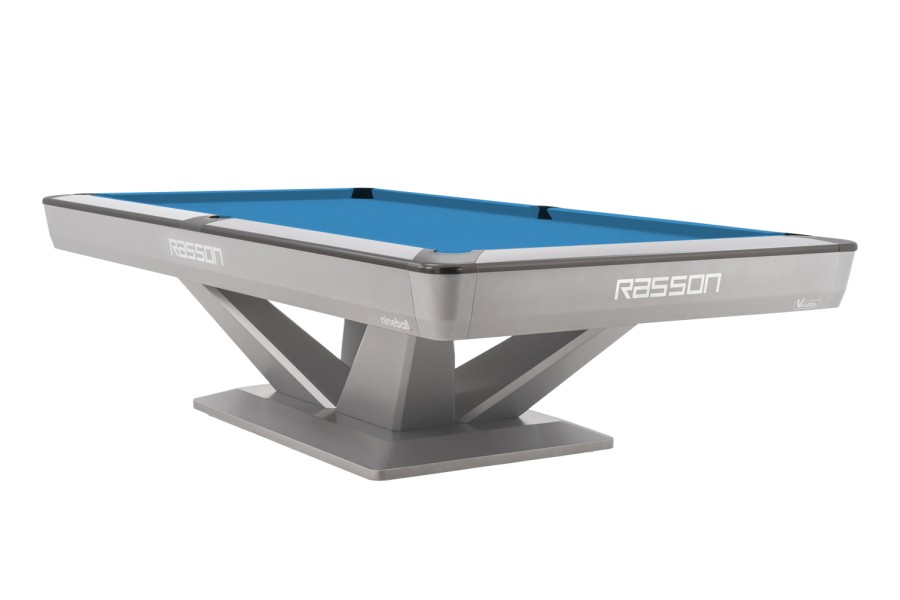 Billardtisch, Pool, Rasson Victory III, silber, CLUB Taschenmaß, 9 ft., Simonis 760 elektrikblau
