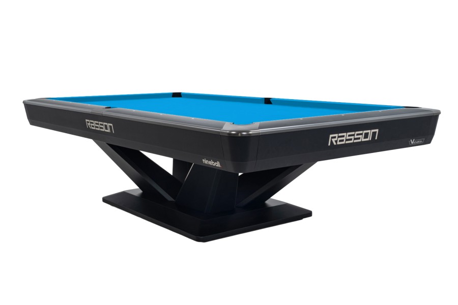 Billardtisch, Pool, Rasson Victory III, schwarz, CLUB Taschenmaß, 9 ft., Simonis 760 turnierblau