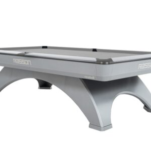 Billardtisch, Pool, Rasson Ox II, 9 ft. (Fuß), silber, CLUB Taschenmaß, Simonis 760 blaugrün