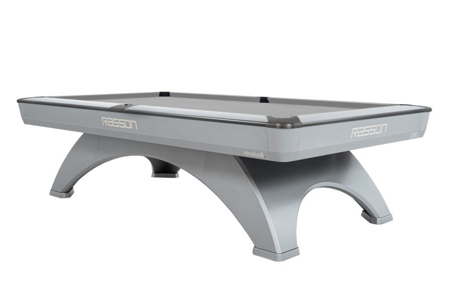 Billardtisch, Pool, Rasson Ox II, 9 ft. (Fuß), silber, CLUB Taschenmaß, Simonis 760 blaugrün