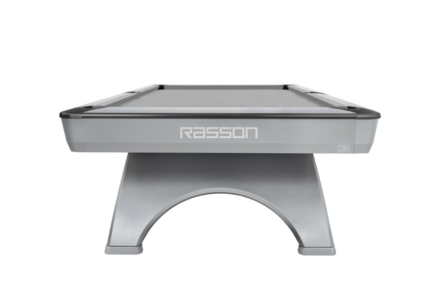 Billardtisch, Pool, Rasson Ox II, 9 ft. (Fuß), silber, CLUB Taschenmaß, Simonis 760 blaugrün – Bild 3