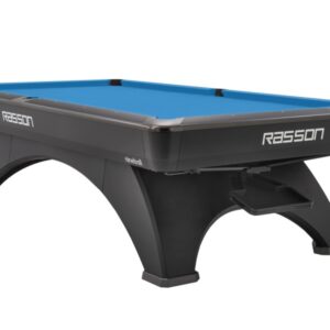 Billardtisch, Pool, Rasson Ox II, 9 ft. (Fuß), schwarz, CLUB Taschenmaß, Simonis 760 blaugrün