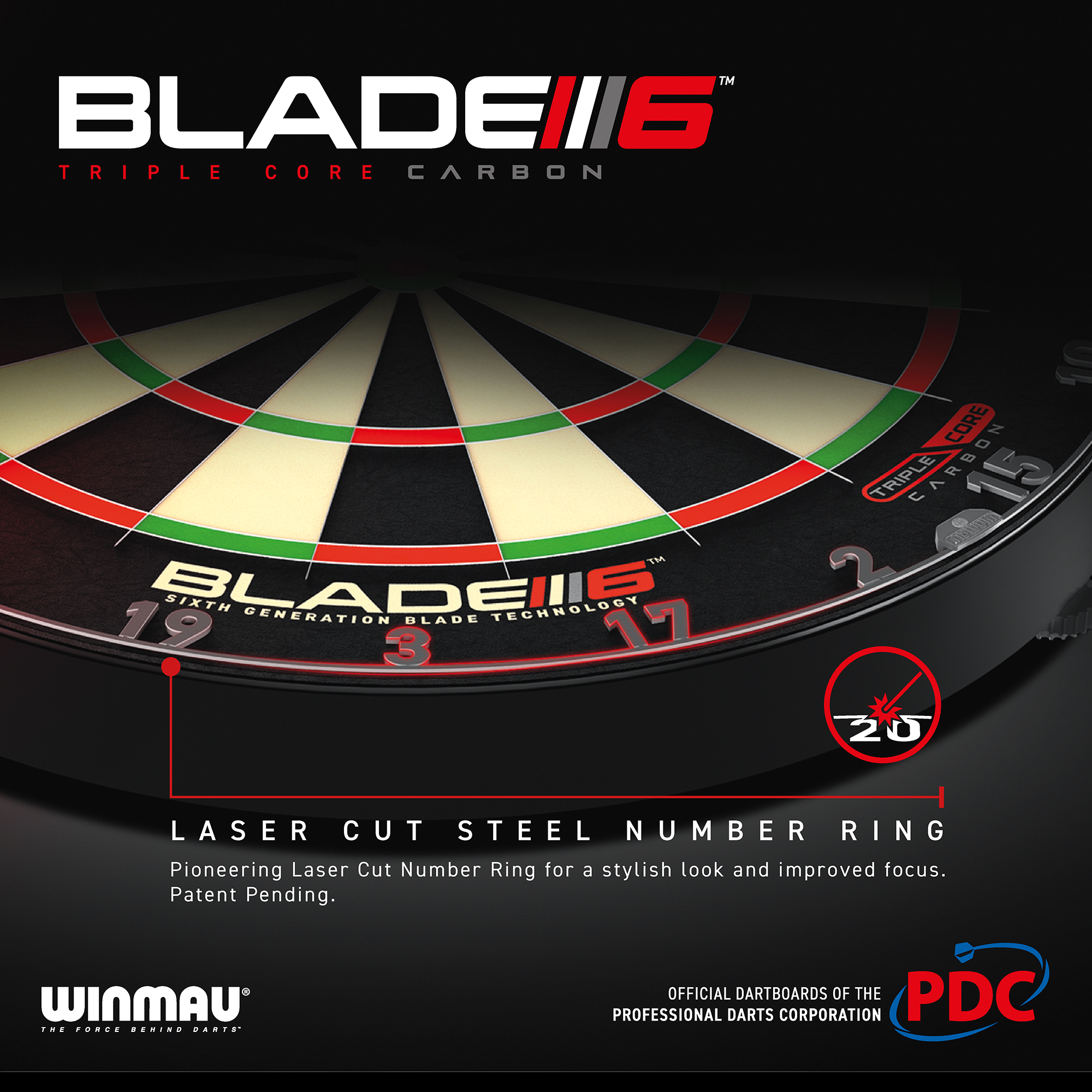 Winmau - Dartboard Blade 6 Triple Core Carbon PDC – Bild 4