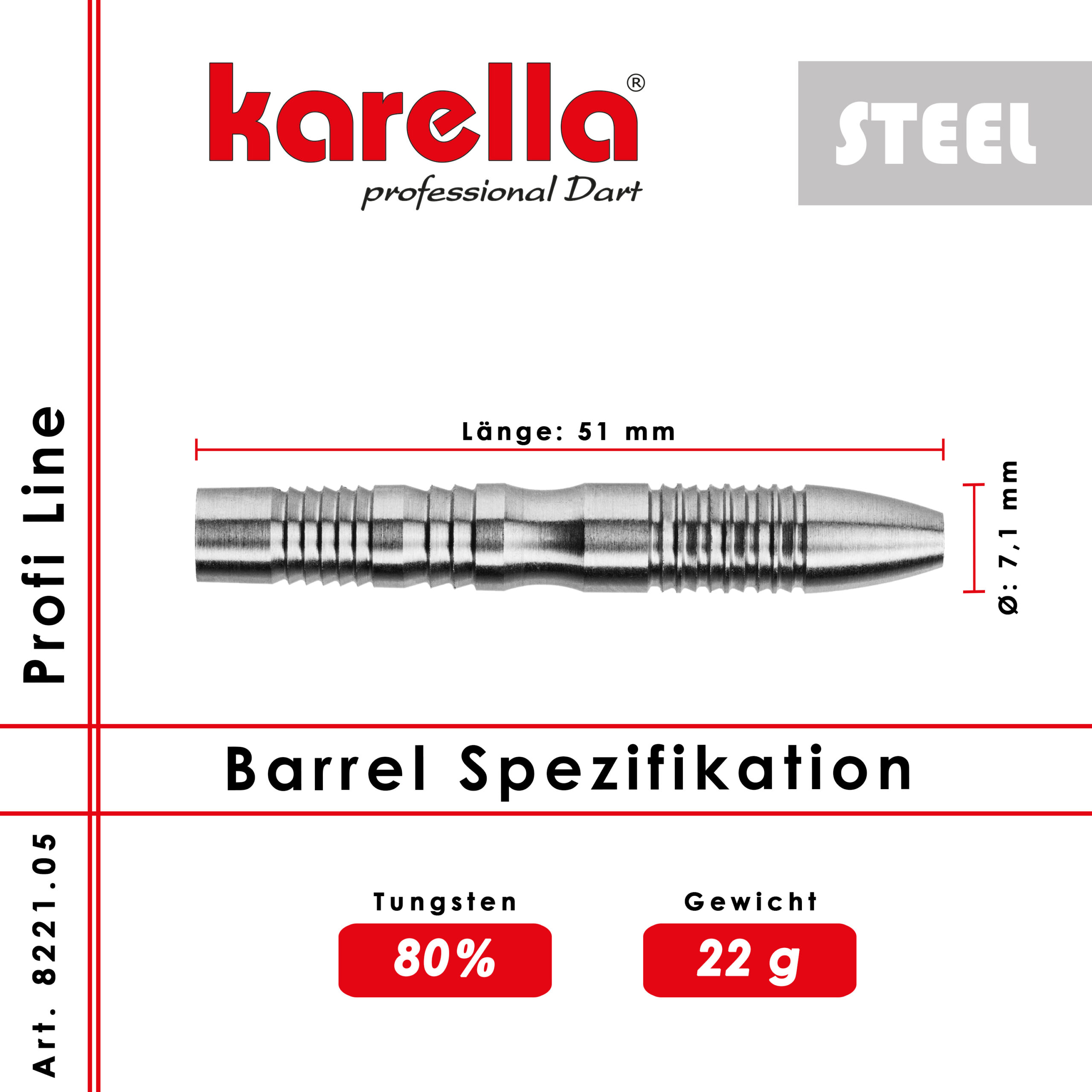 Karella - Steelbarrel Profi Line PL-05 80% Tungsten 22 gr. – Bild 2