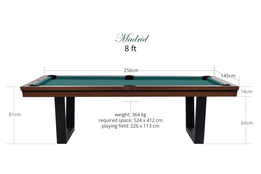 Billardtisch, Pool, Rasson Madrid, walnuss, 8 ft., Simonis 860 blaugrün – Bild 2