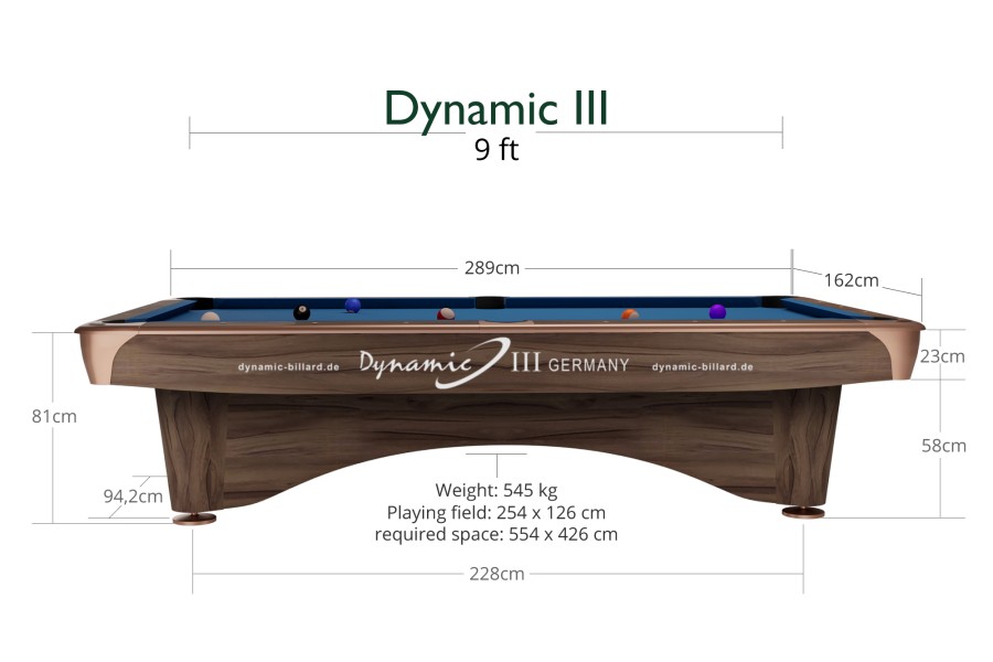 Billardtisch, Pool, Dynamic III, 9 ft. (Fuß), modern-braun, gebraucht, Simonis 860 grau – Bild 6