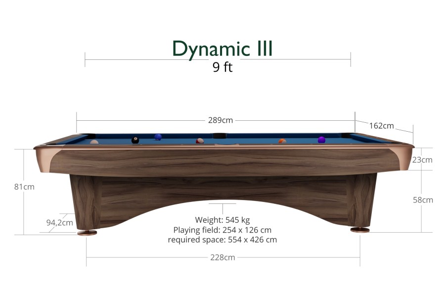 Billardtisch, Pool, Dynamic III, 8 ft. (Fuß), modern-braun, Simonis 860 elektrikblau – Bild 7