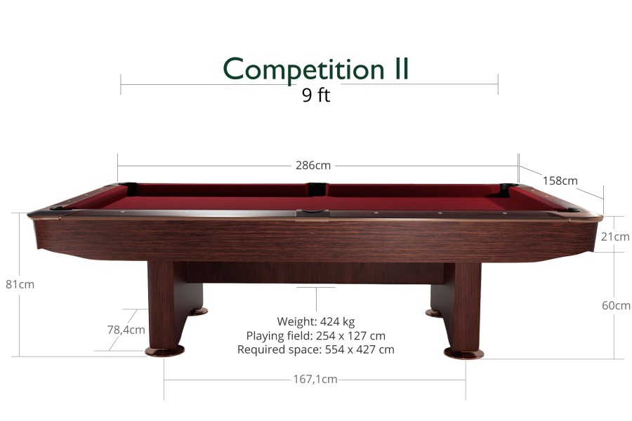 Billardtisch, Pool, Competition II, 9 ft. (Fuß), mahagoni, Simonis 860 grau – Bild 3