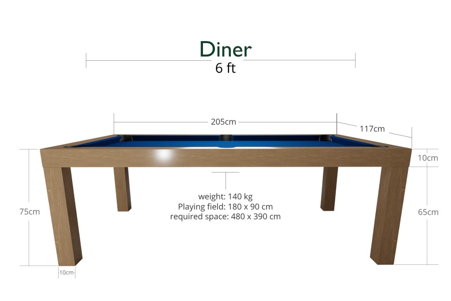 Billardtisch / Esstisch, Pool, Diner, eiche, 6 ft., Clubtuch elektrikblau – Bild 2