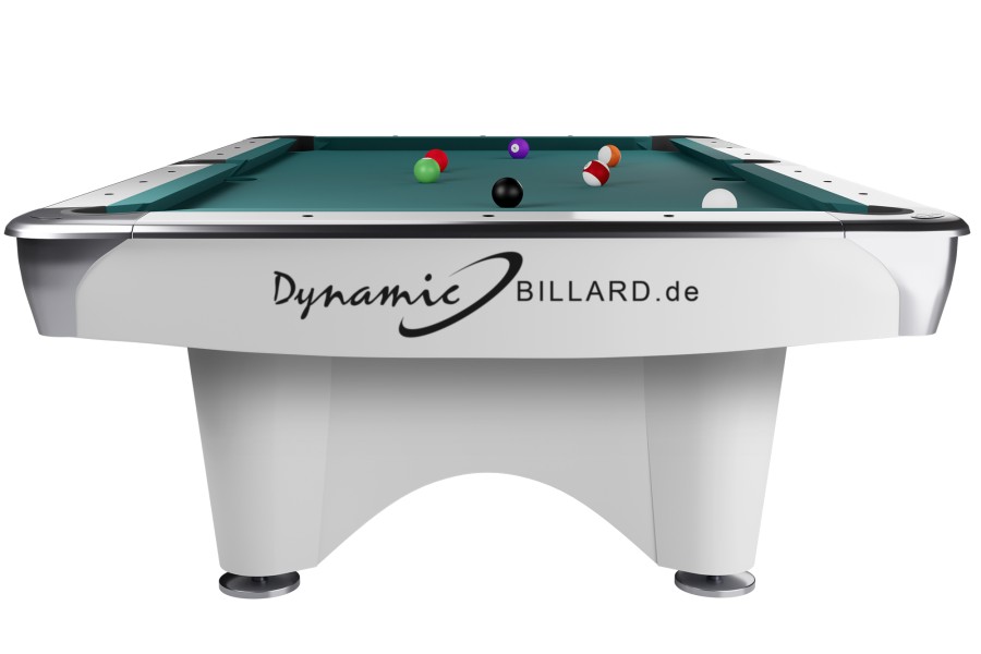 Billardtisch, Pool, Dynamic III, glänzend-weiß, gebraucht, 9 ft. (Fuß), Simonis 860 blaugrün – Bild 3
