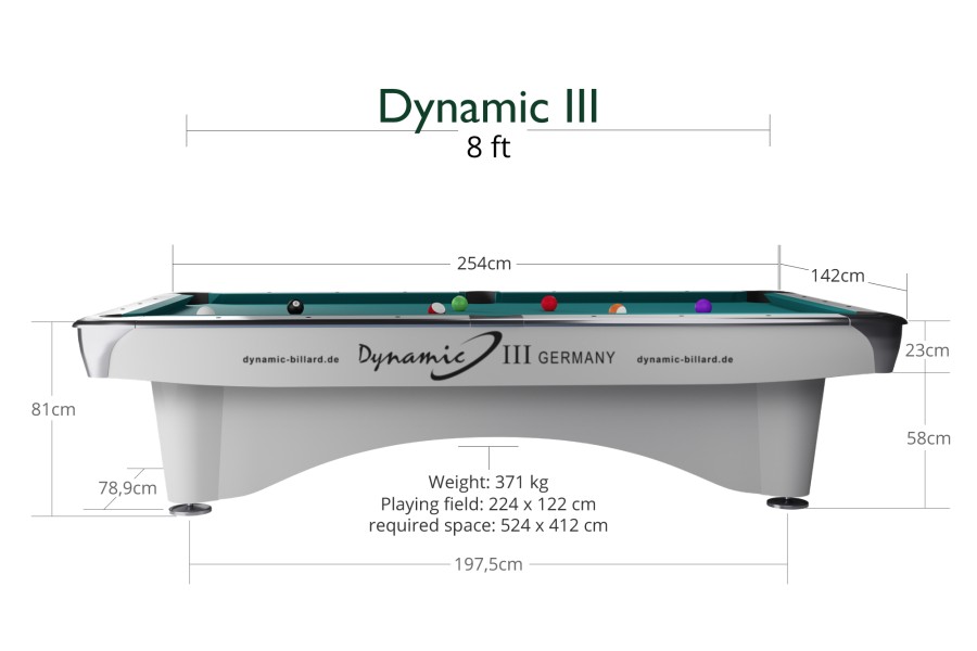 Billardtisch, Pool, Dynamic III, glänzend-weiß, gebraucht, 9 ft. (Fuß), Simonis 860 blaugrün – Bild 8