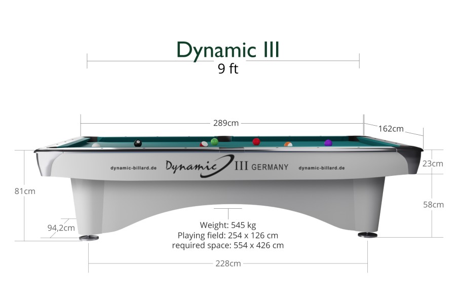 Billardtisch, Pool, Dynamic III, glänzend-weiß, gebraucht, 9 ft. (Fuß), Simonis 860 blaugrün – Bild 9
