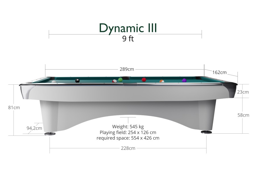 Billardtisch, Pool, Dynamic III, glänzend-weiß, 9 ft., Simonis 860 shark grey – Bild 3