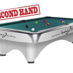 Billardtisch, Pool, Dynamic III, glänzend-weiß, gebraucht, 9 ft. (Fuß), Simonis 860 blaugrün