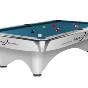 Billardtisch, Pool, Dynamic III, glänzend-weiß, gebraucht, 9 ft. (Fuß), Simonis 760 elektrikblau