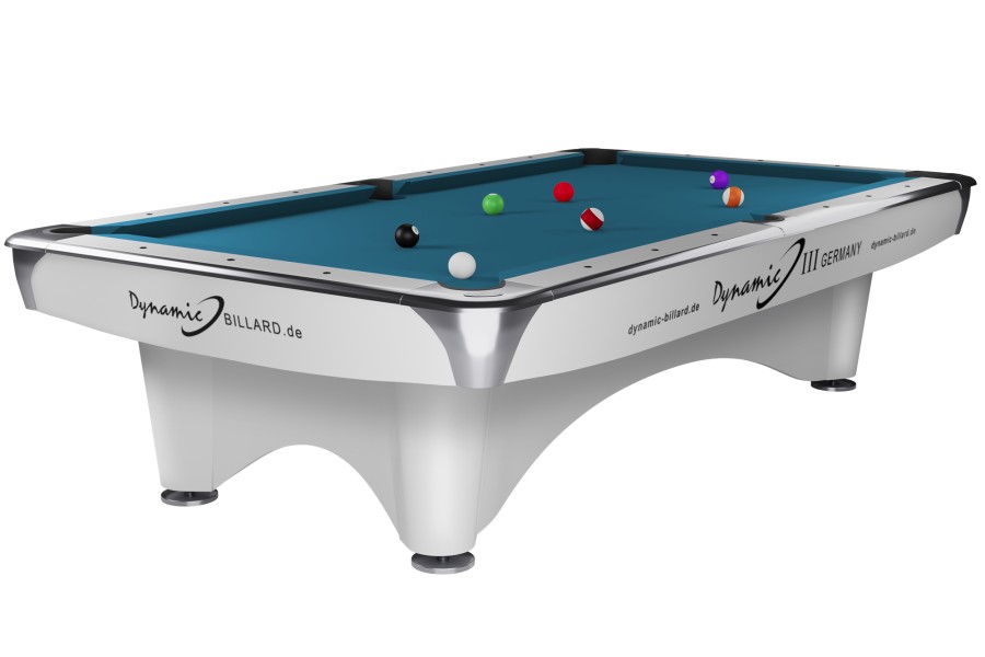 Billardtisch, Pool, Dynamic III, glänzend-weiß, gebraucht, 9 ft. (Fuß), Simonis 760 elektrikblau