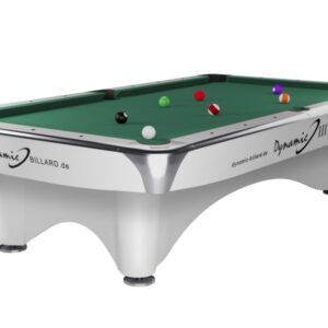 Billardtisch, Pool, Dynamic III, glänzend-weiß, gebraucht, 9 ft. (Fuß), Simonis 860 gelbgrün
