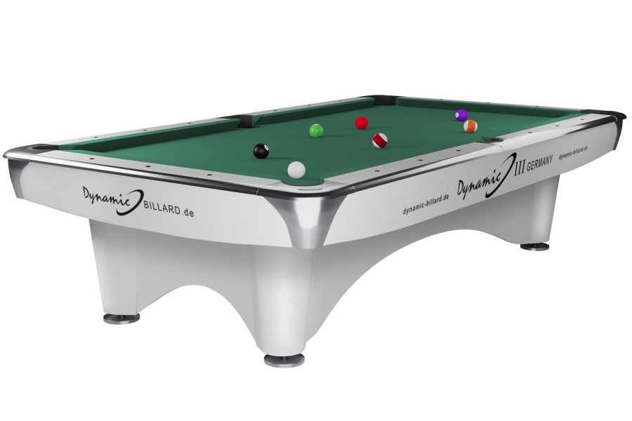 Billardtisch, Pool, Dynamic III, glänzend-weiß, gebraucht, 9 ft. (Fuß), Simonis 860 gelbgrün