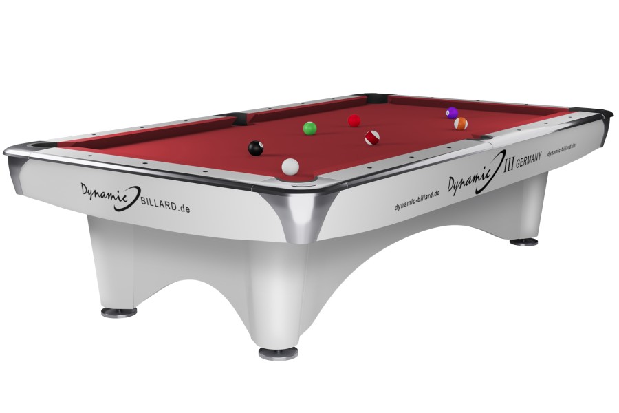 Billardtisch, Pool, Dynamic III, glänzend-weiß, gebraucht, 9 ft. (Fuß), Simonis 860 rot