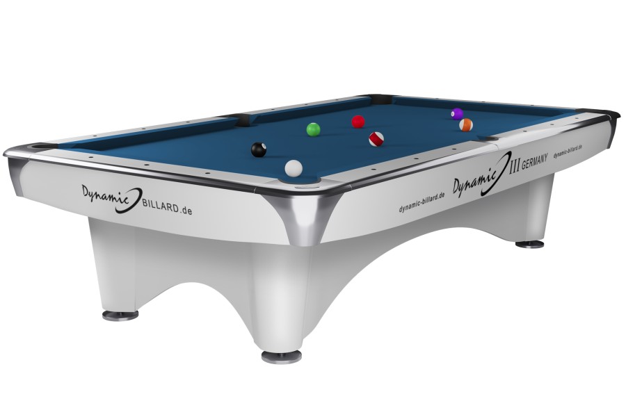 Billardtisch, Pool, Dynamic III, glänzend-weiß, gebraucht, 9 ft. (Fuß), Simonis 760 royalblau
