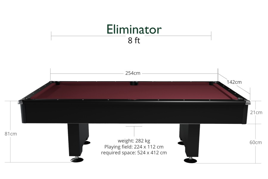 Billardtisch, Pool, Eliminator, 8 ft. (Fuß), schwarz, burgundy Tuch – Bild 3
