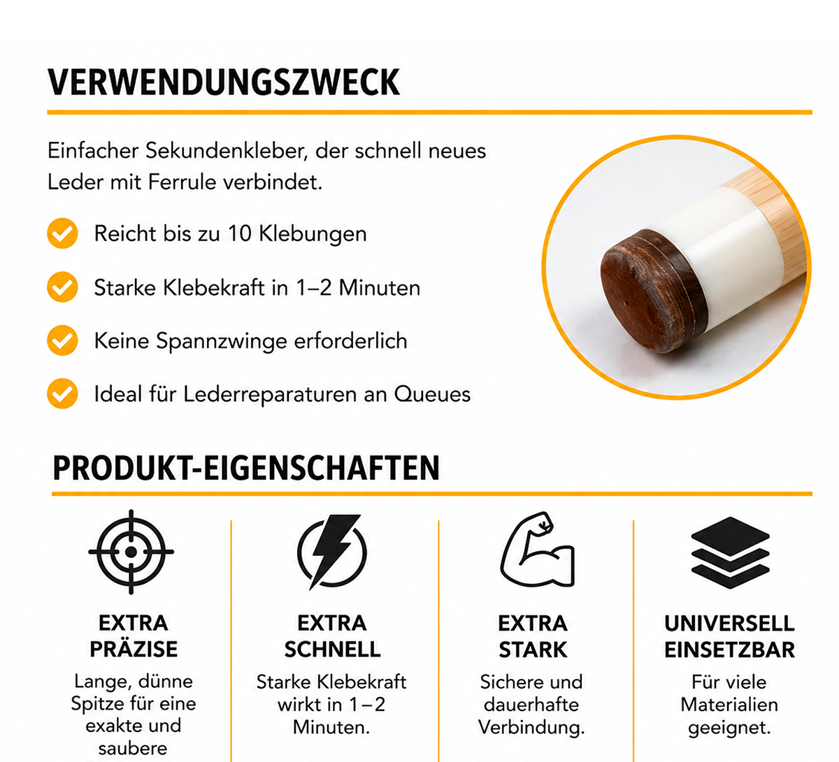 Lederkleber für Billard-Queuespitze Klebstoff für Klebeleder 3x3g – Bild 4