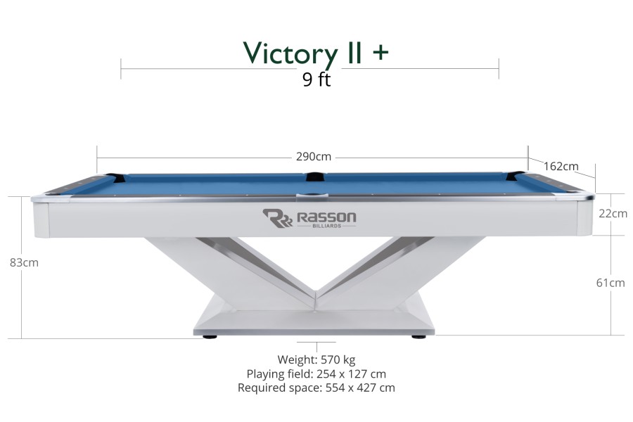 Billardtisch, Pool, Rasson Victory II Plus, weiß, 9 ft., Simonis 860 grau – Bild 2