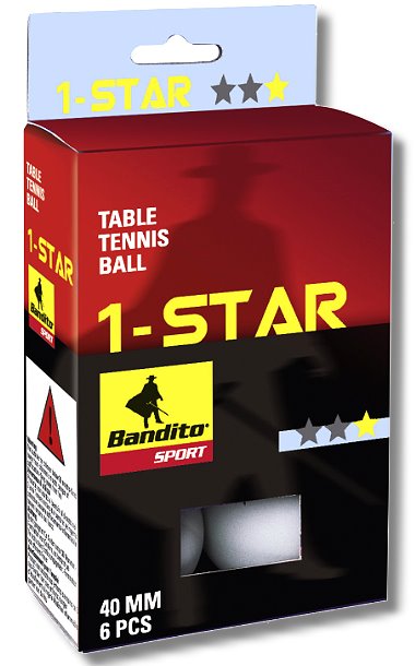 Bandito - * 1-Star Tischtennis-Bälle 6 Stück, weiß