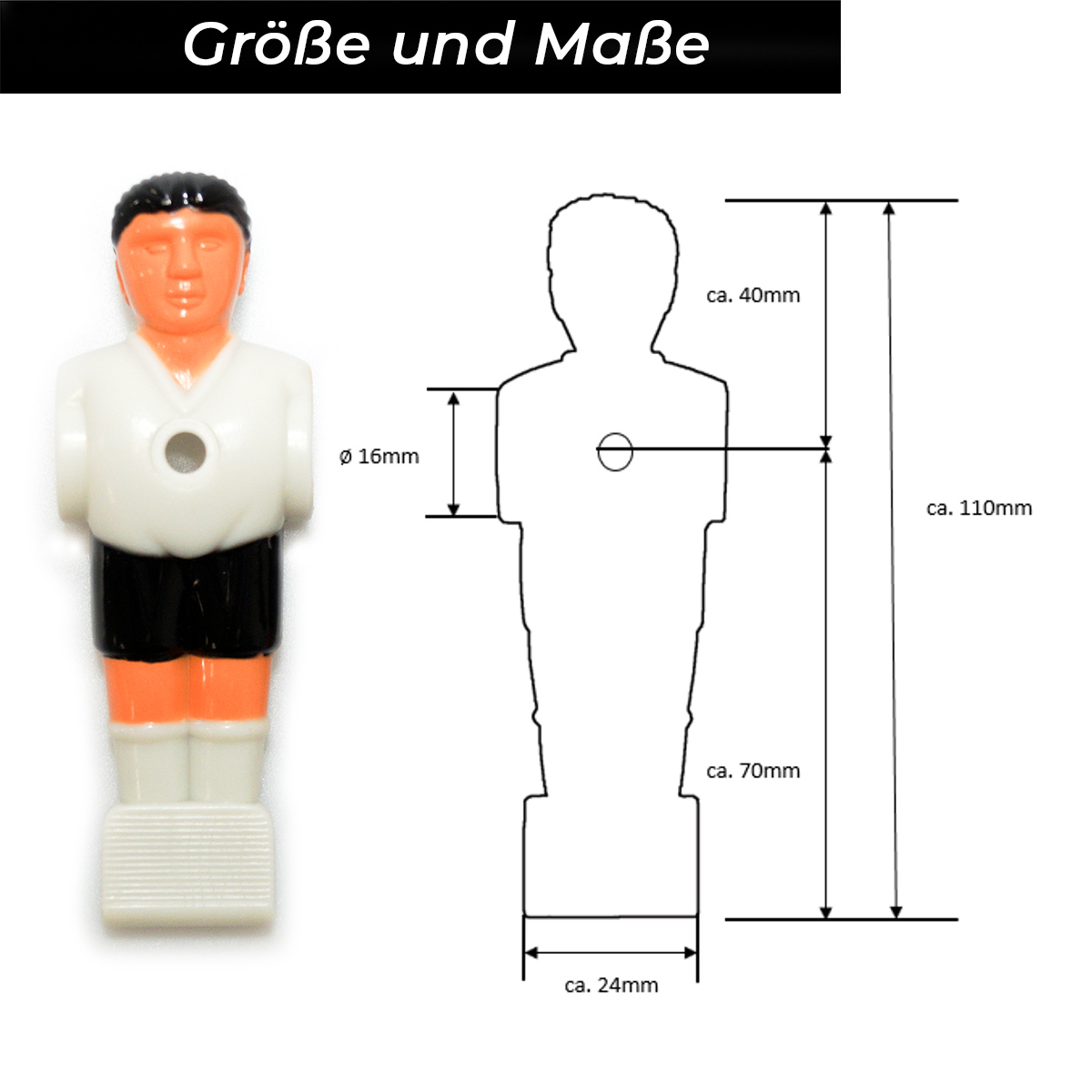 Bandito - Kickerfigur Profi weiß/schwarz für 16 mm Kickerstangen (1 St.) – Bild 3
