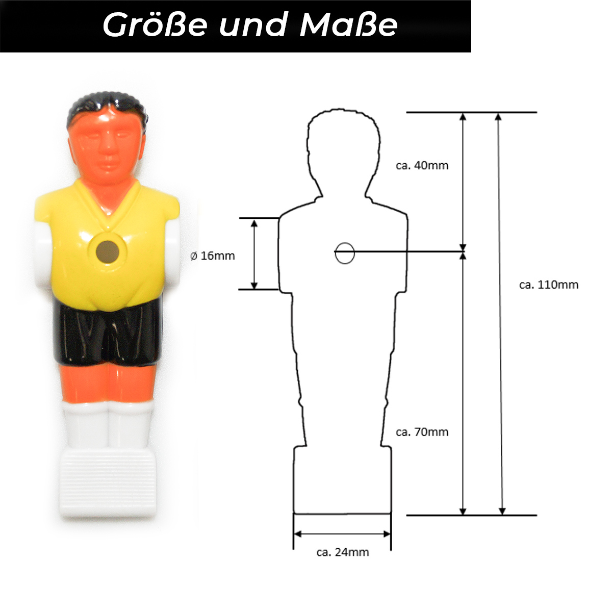 Bandito - Kickerfigur Profi gelb/schwarz für 16 mm Kickerstangen (11 St.) – Bild 4