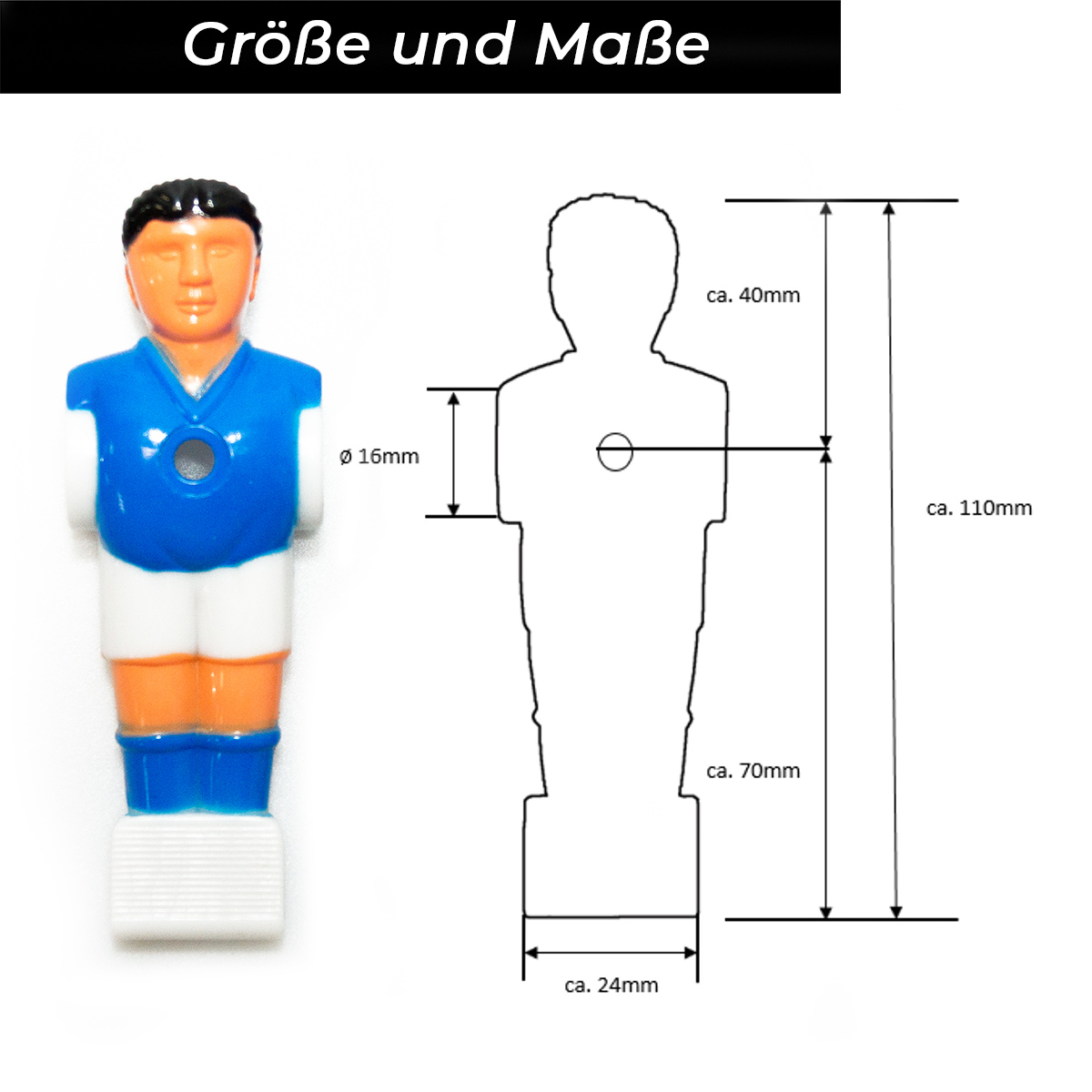Bandito - Kickerfigur Profi blau/weiß für 16 mm Kickerstangen (11 St.) – Bild 3