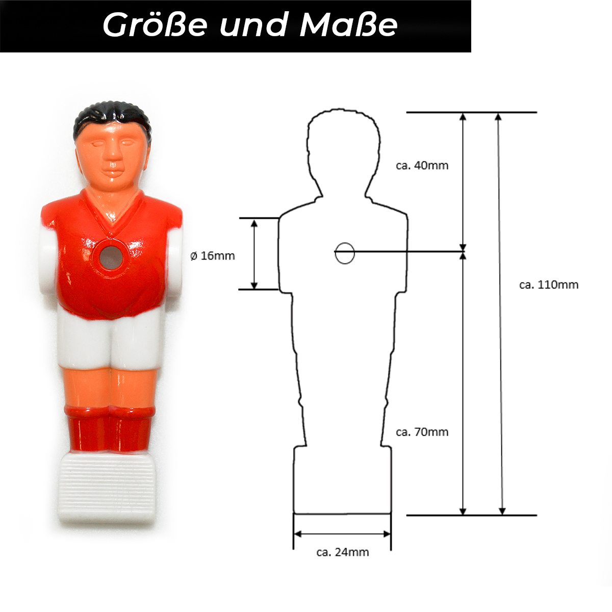 Bandito - Kickerfigur Profi rot/weiß für 16 mm Kickerstangen (11 St.) – Bild 4