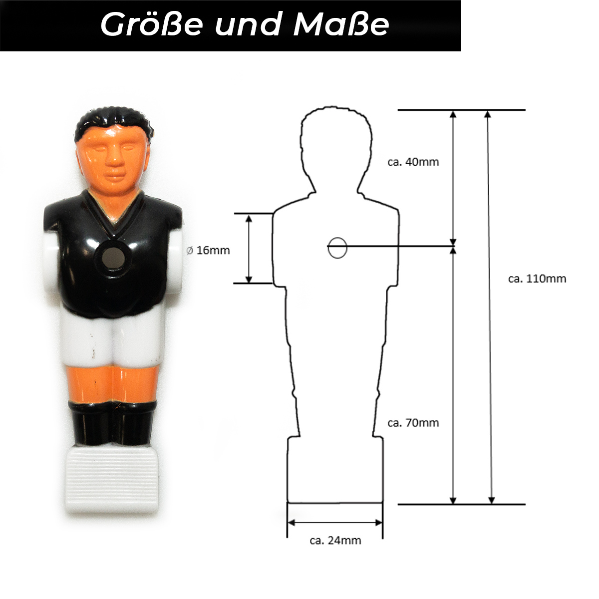 Bandito - Kickerfigur Profi schwarz/weiß für 16 mm Kickerstangen (11 St.) – Bild 4