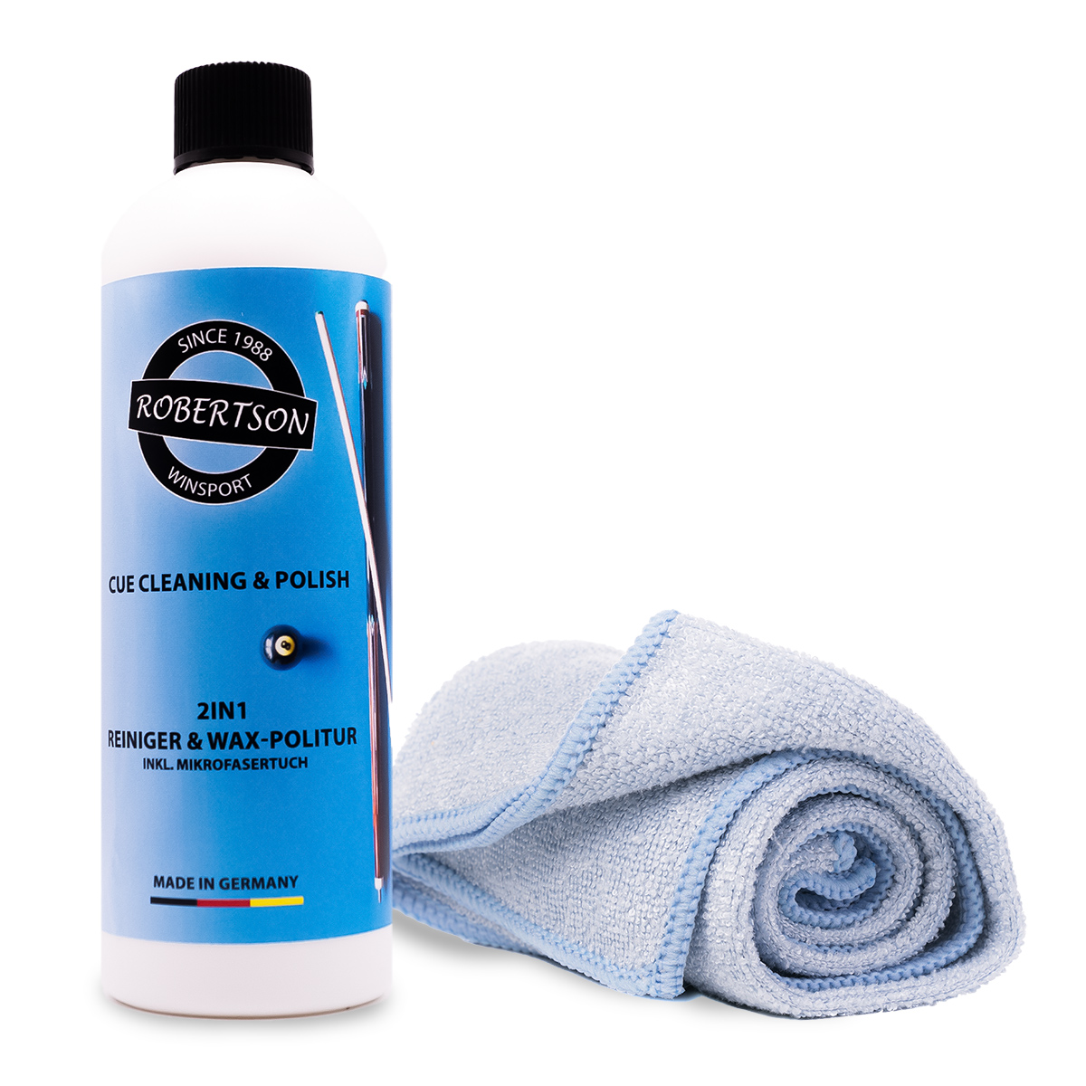 Robertson - Cue Cleaning & Polish 2in1 – Reiniger mit Wachs Politur 200 ml inkl. Mikrofasertuch – Bild 2