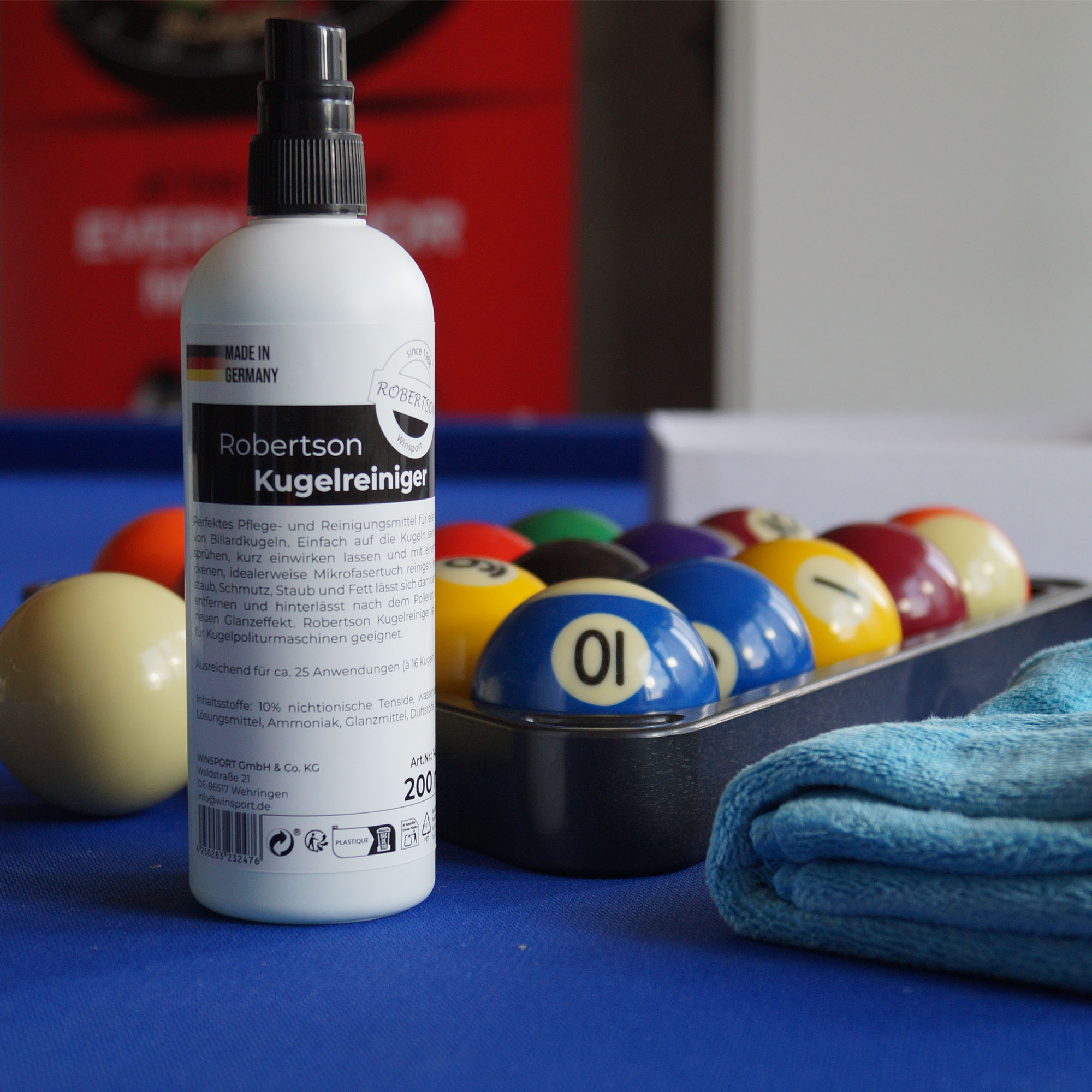 Robertson - Billard Kugelreiniger 200 ml Set inkl. Mikrofasertuch – Bild 4