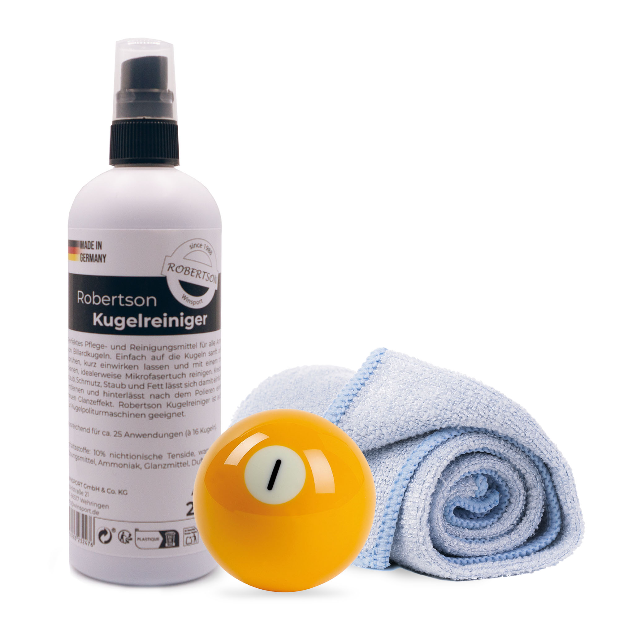 Robertson - Billard Kugelreiniger 200 ml Set inkl. Mikrofasertuch – Bild 3
