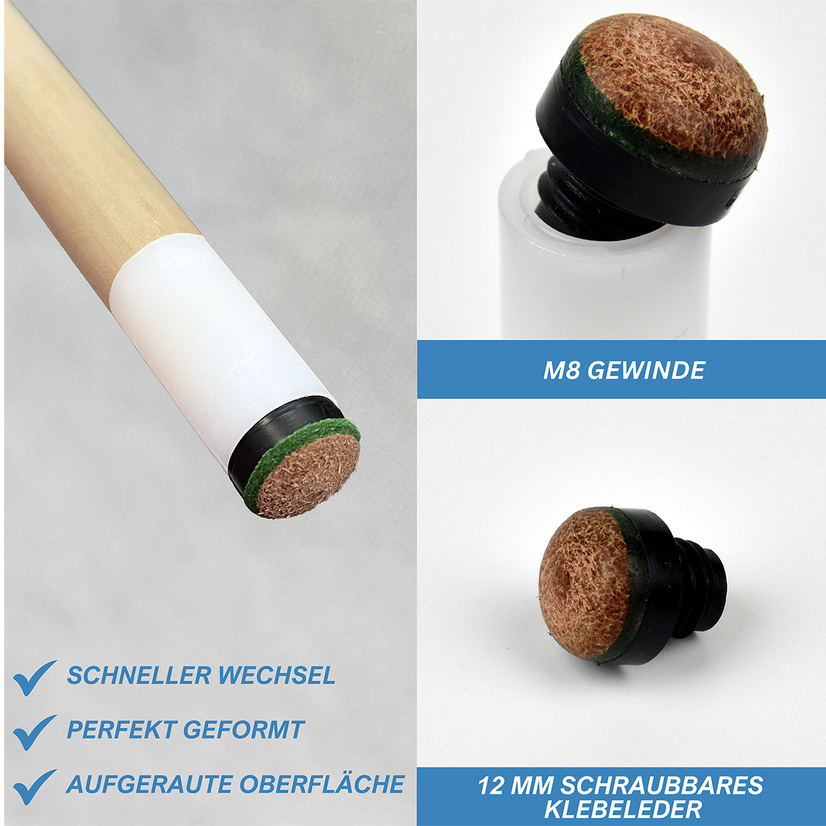 Billard Queue Schraubleder 12 mm M 8 (10 St.) – Bild 2