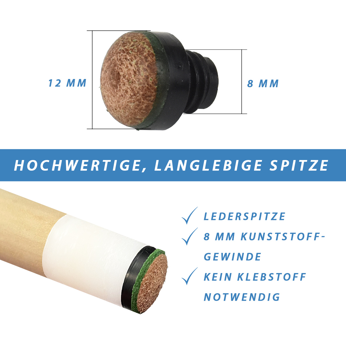 Billard Queue Schraubleder 12 mm M 8 (10 St.) – Bild 3